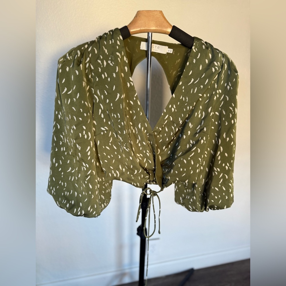 Astr Green Patterned Wrap Blouse - image 2